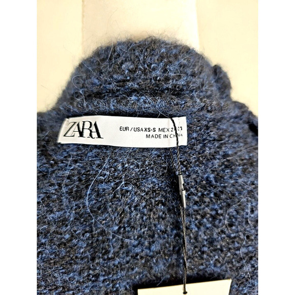 ZARA ~Woman XS-S~ Navy Blue Knit Long Open Front Oversized Coatigan Sweater NWT. - Picture 7 of 10